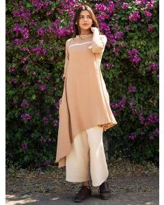 Beige Cotton Kurta with Pants- Set of 2