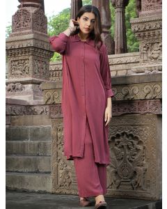 Maroon Cotton Blend Tunic with Pants- Set of 2