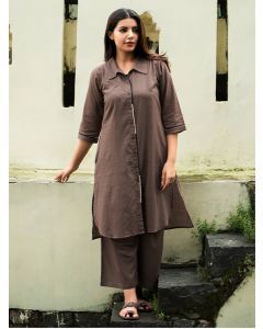 Brown Cotton Slub Co-ord Set - Set of 2