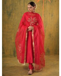 Dark Pink Silk Suit - Set of 3