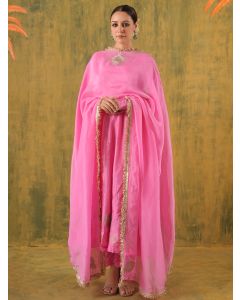 Pink Embroidered Silk Suit - Set of 3
