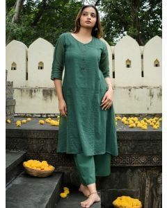 Emerald Green Kota Doria Kurta with Pants- Set of 2