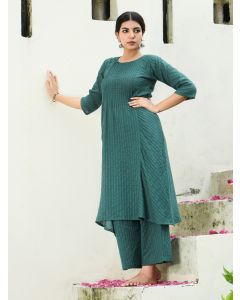 Emerald Green Cotton Dobby Kurta with Pants- Set of 2
