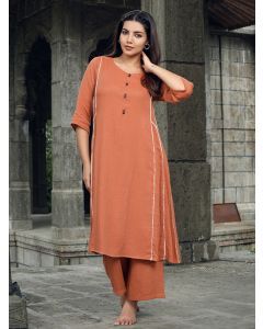 Orange Cotton Kurta with Pants- Set of 2