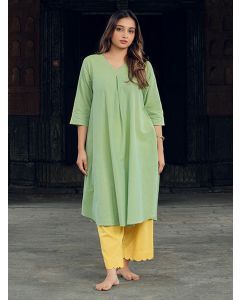 Light Green Cotton Kurta with Pants- Set of 2