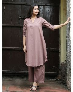 Brown Cotton Dobby Kurta with Pants- Set of 2