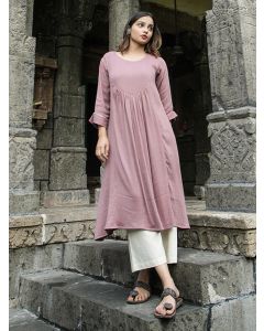 Old Rose Pink Cotton Kurta with Pants- Set of 2