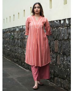 Multicolor Striped Cotton Kurta with Pants- Set of 2