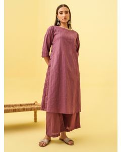Purple Cotton Dobby Kurta with Pants- Set of 2