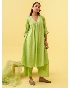 Light Green Cotton Dobby Kurta with Pants- Set of 2