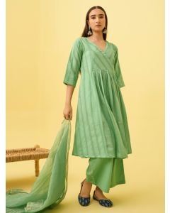 Sea Green Cotton Dobby Kurta with Palazzo- Set of 2