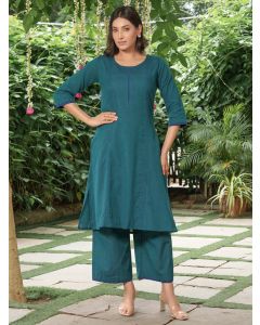 Teal Blue Cotton Kurta with Palazzo - Set of 2