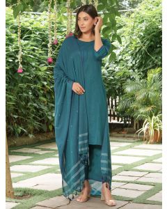 Teal Blue Cotton Suit - Set of 3