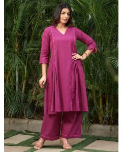 Purple Embroidered Cotton Kurta with Palazzo - Set of 2