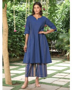 Navy Blue Cotton Kurta with Palazzo - Set of 2