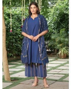 Navy Blue Cotton Suit - Set of 3