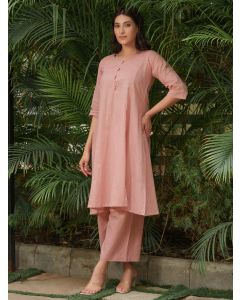 Pastel Pink Cotton Kurta with Palazzo - Set of 2