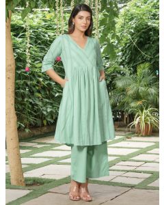 Sea Green Cotton Dobby Kurta with Palazzo - Set of 2