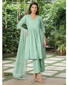 Sea Green Cotton Dobby Suit - Set of 3