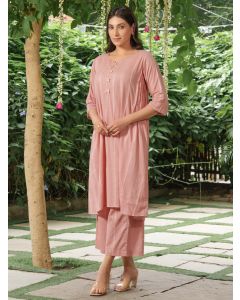 Pink Cotton Dobby Kurta with Palazzo - Set of 2