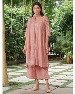 Pink Cotton Dobby Suit - Set of 3