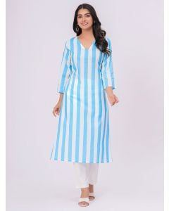 Blue White Striped Cotton Kurta