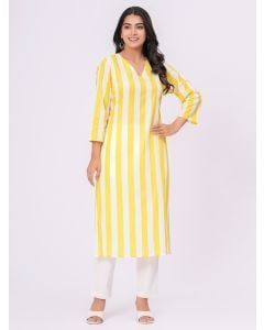 Yellow White Striped Cotton Kurta
