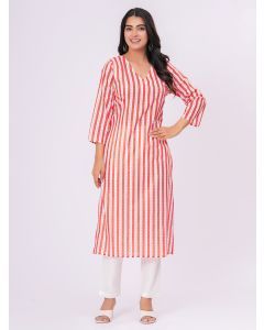 Orange White Striped Cotton Kurta