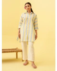 Yellow Blue Striped Cotton Shirt