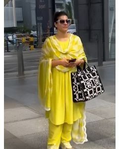 Yellow Pleated Linen Kurta with Cotton Pants- Set of 2