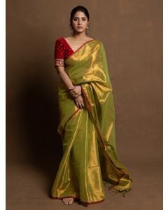 Green Zari Cotton Tissue Saree