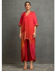 Red Printed Cotton Silk Co-ord Set- Set of 2