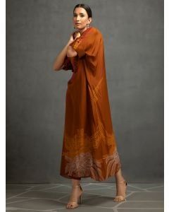 Brown Printed Cotton Silk Dress