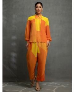 Orange Yellow Printed Georgette Co-ord Set- Set of 2