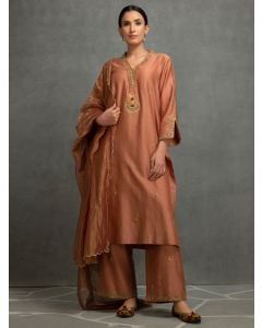 Brown Embroidered Chanderi Suit- Set of 3