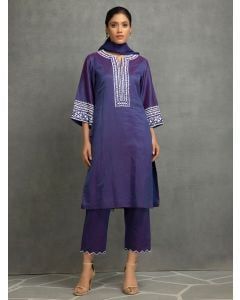Purple Embroidered Chanderi Suit- Set of 3