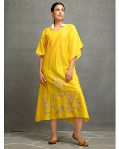 Yellow Embroidered Chanderi Dress