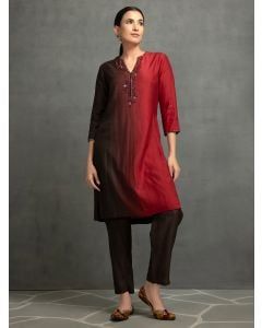 Maroon Ombre Dyed Cotton Silk Kurta with Pants- Set of 2