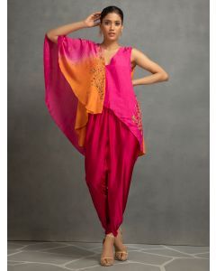 Pink Orange Ombre Dyed Cotton Silk Embroidered Co-ord Set- Set of 2