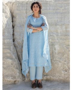 Light Blue Embroidered Chanderi Mul Suit - Set of 3