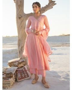 Light Pink Sequins Embroidered Cotton Mul Suit - Set of 3