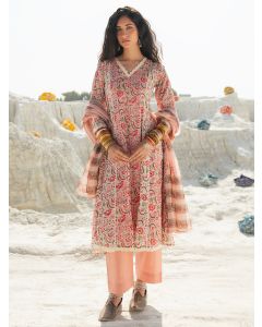 Light Pink Printed Chanderi Suit - Set of 3