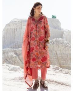 Pink Printed Linen Suit - Set of 3
