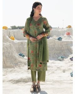 Sage Green Printed Linen Suit - Set of 3