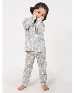 Blue Hand Block Printed Cotton Mulmul Unisex Nightsuit - Set of 2