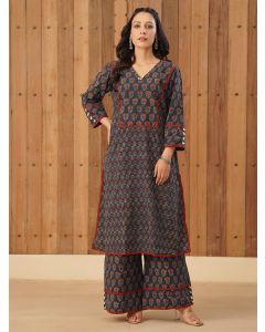 Indigo Ajrakh Hand Block Printed Cotton Kurta