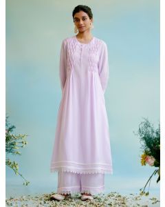 Lilac Lace Modal Silk Kurta with Pants- Set of 2