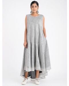 Black White Hand Block Printed Cotton Silk Dress