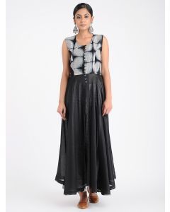 Black White Hand Block Printed Cotton Silk Kurta
