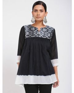 Black Shibori Dyed Cotton Silk Top